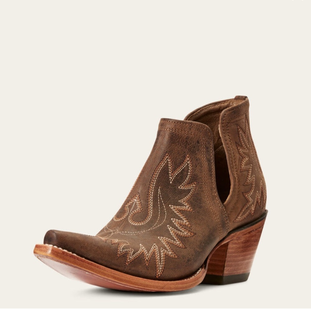 Ariat Distressed Brown Ankle Booties with Tan Embroidery